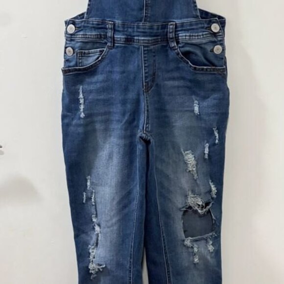 Eighty Two Womens Juniors Denim Overalls Distressed Blue Medium Wash Size 03 - Picture 5 of 12